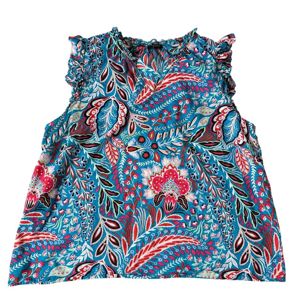 Talbots Multicolored Teal Pink Sleeveless Blouse Sz LP